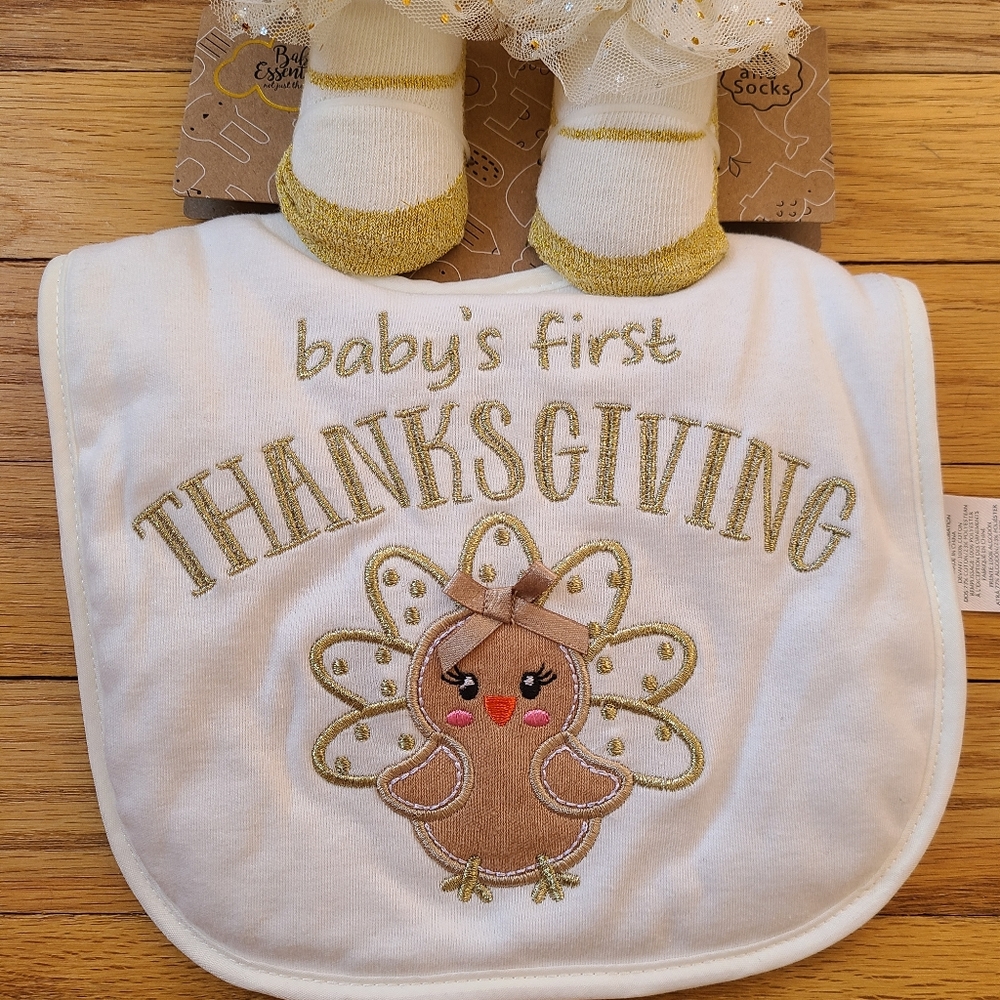 🦃  NWT Baby's First Thanksgiving Bib and Booties